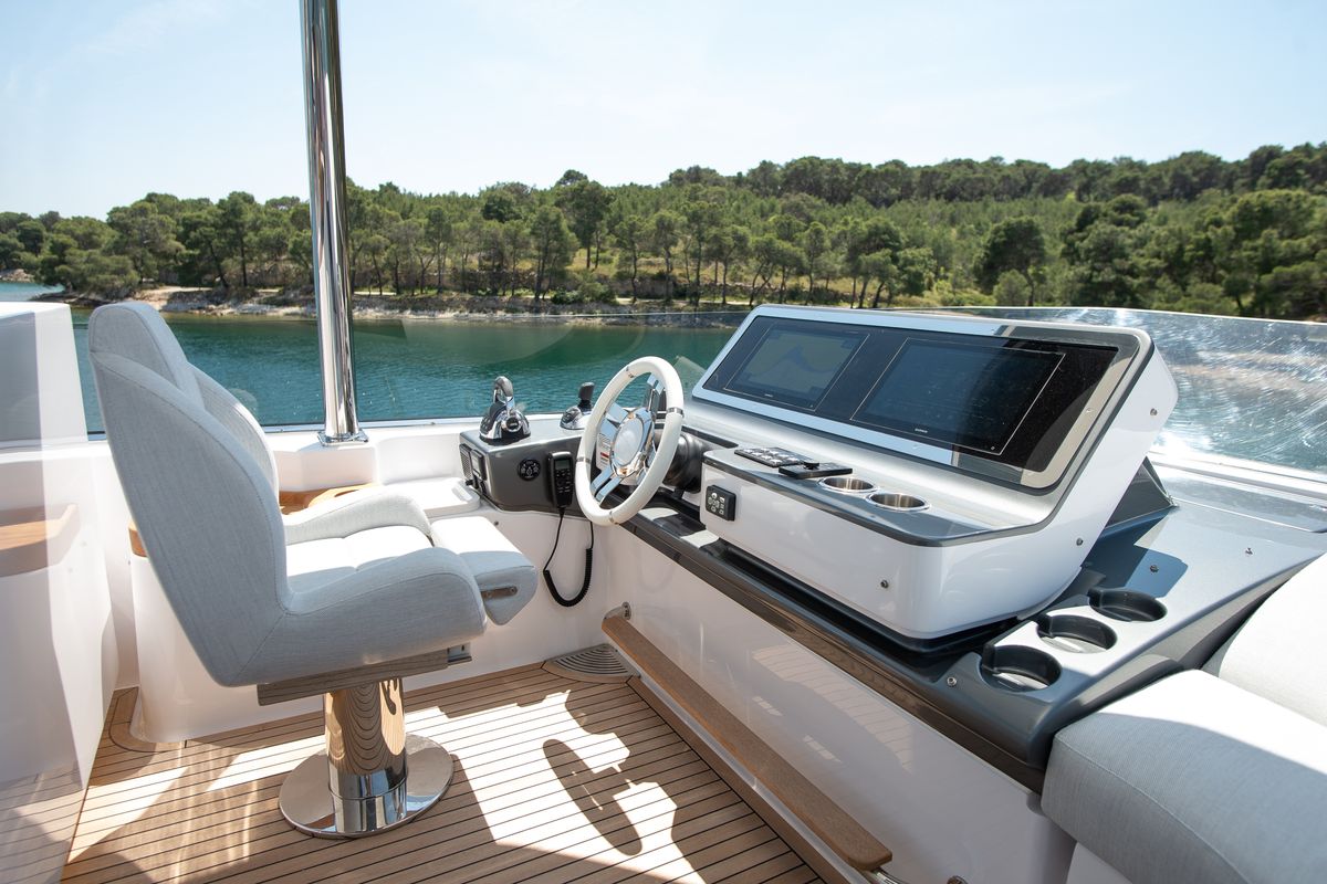 Cockpit of PREWI, a Azimut 78 Fly yacht at Grad Šibenik, Croatia