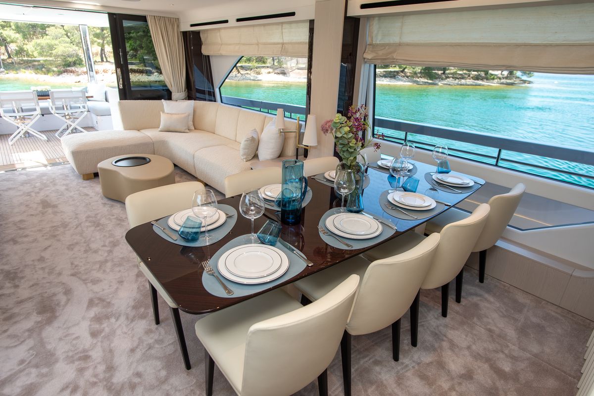 Salon of PREWI, a Azimut 78 Fly yacht at Grad Šibenik, Croatia