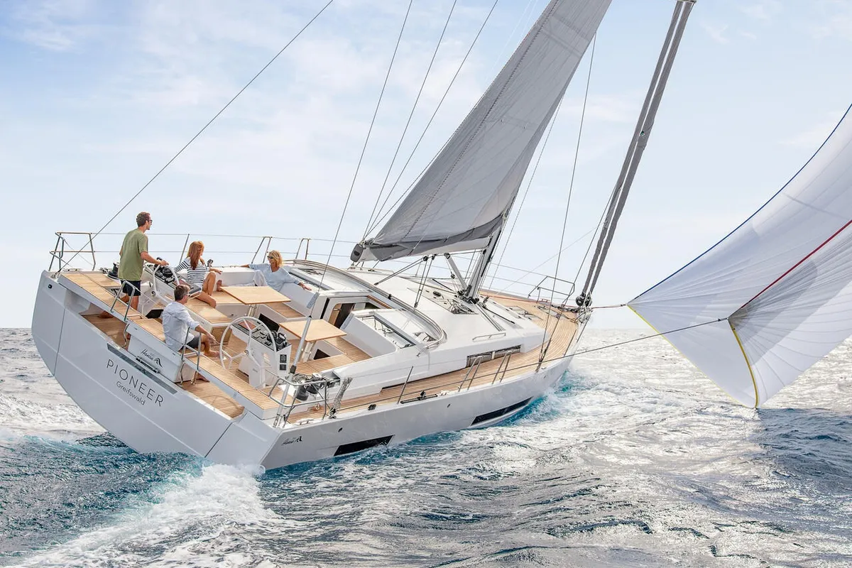 Exterior view of Illusion, a Hanse Yachts Hanse 510 sailboat at Općina Sukošan, Croatia