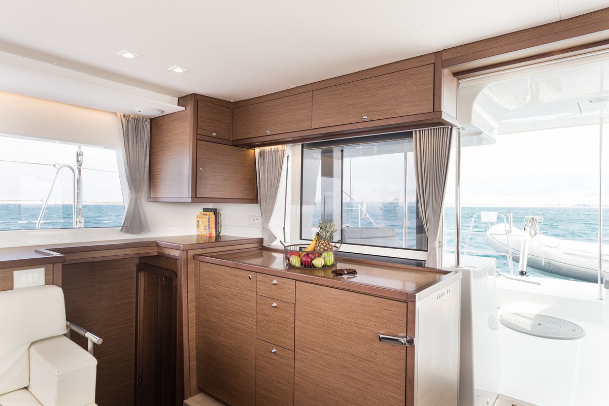 Galley of Myrto, a Lagoon 450 Fly catamaran at Athens, Greece