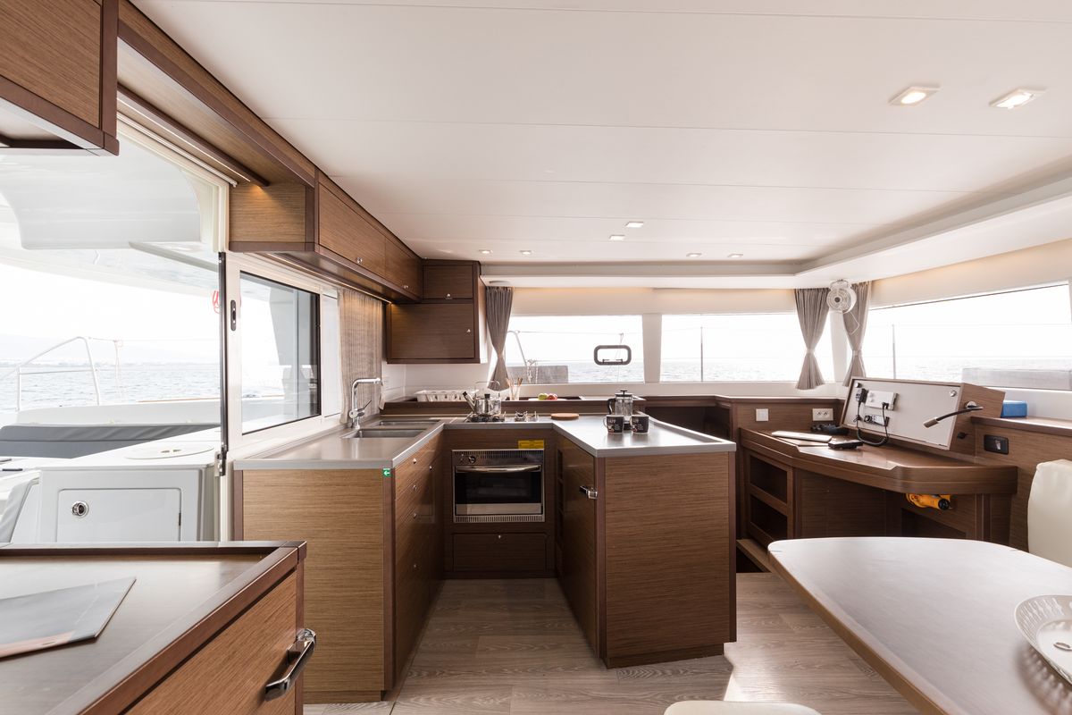 Galley of Myrto, a Lagoon 450 Fly catamaran at Athens, Greece