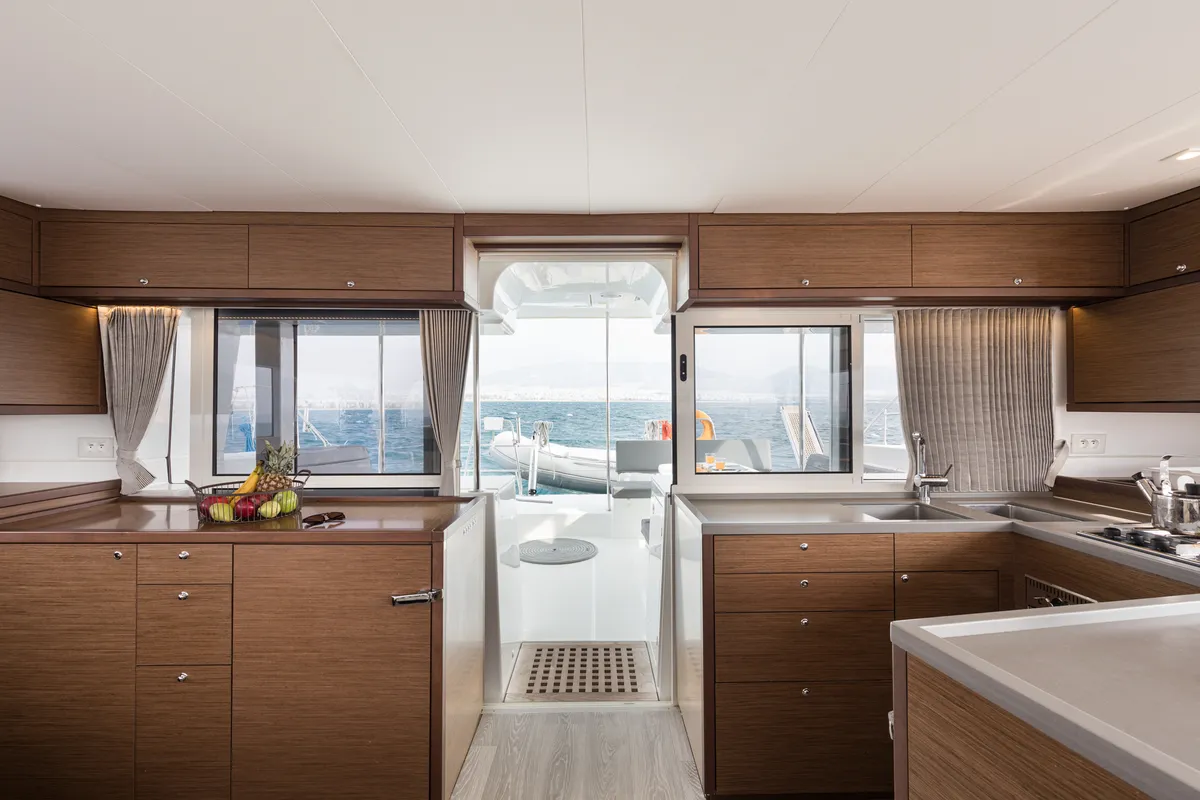 Galley of Myrto, a Lagoon 450 Fly catamaran at Athens, Greece