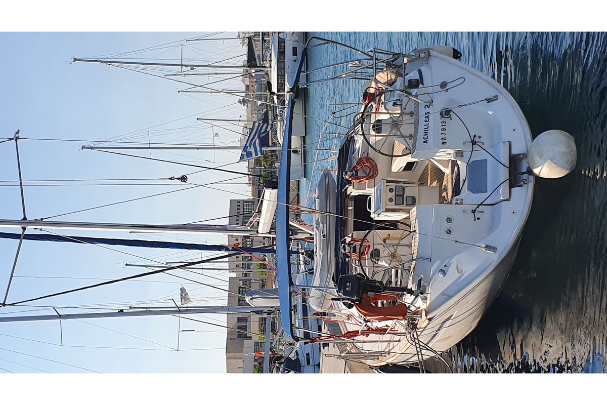 Exterior view of Achilleas II, a Bavaria 47 sailboat at Municipal Unit of Rhodes, Greece