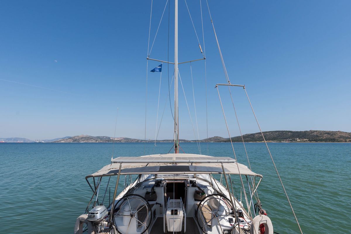 Exterior view of Vega, a Jeanneau Sun Odyssey 469 sailboat at Municipal Unit of Nea Peramos, Greece