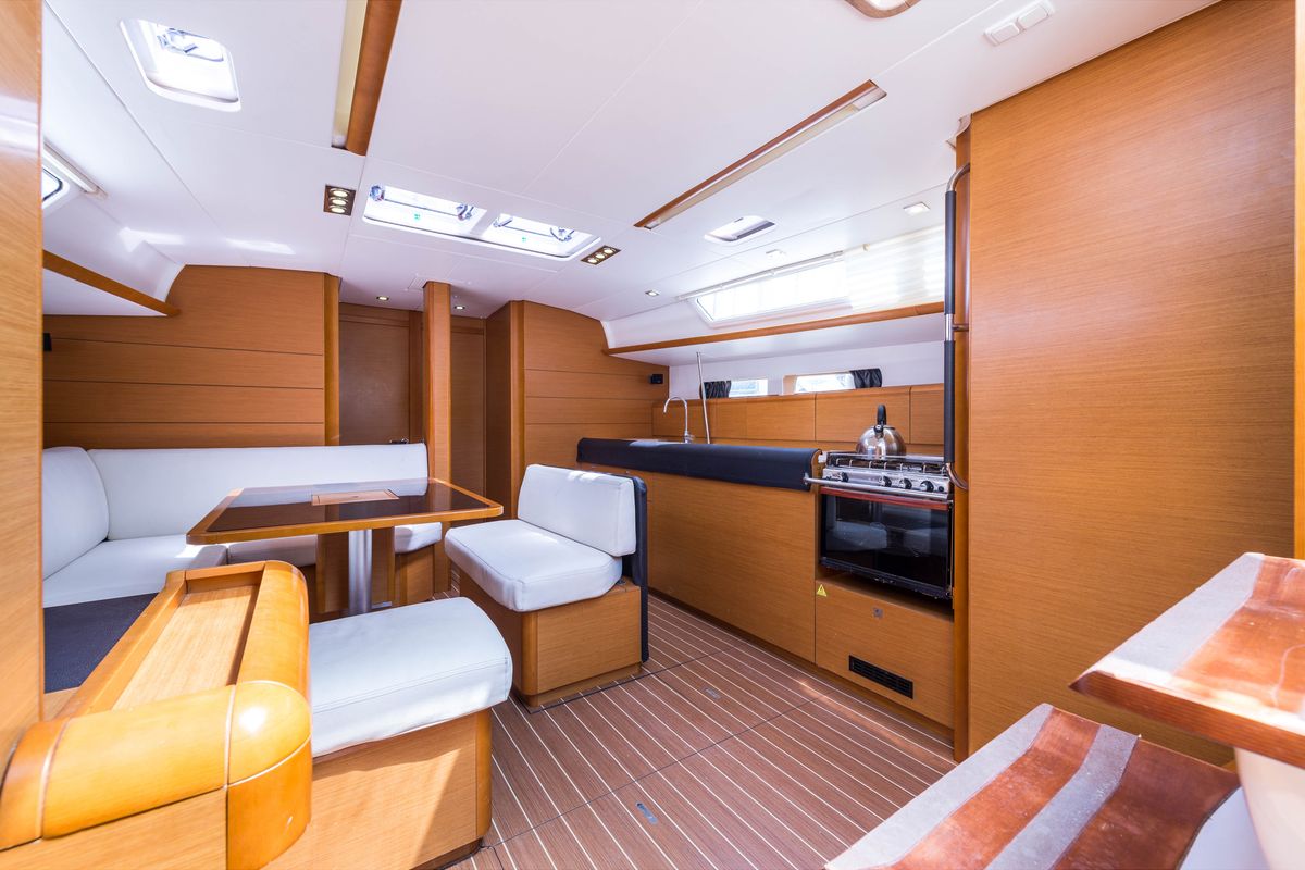 Galley of Vega, a Jeanneau Sun Odyssey 469 sailboat at Municipal Unit of Nea Peramos, Greece