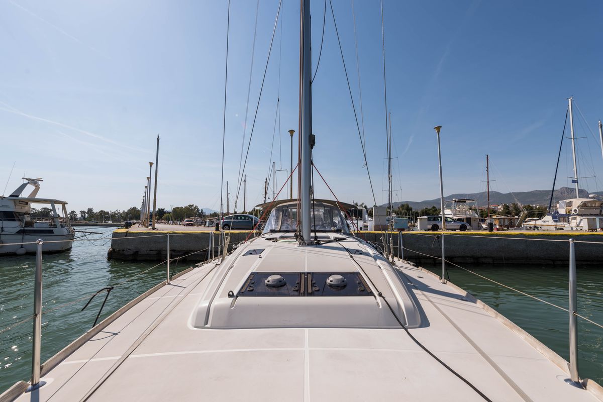 Exterior view of Vega, a Jeanneau Sun Odyssey 469 sailboat at Municipal Unit of Nea Peramos, Greece