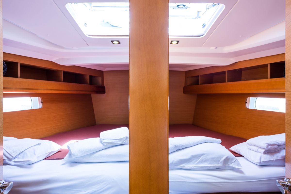Cabin on Vega, a Jeanneau Sun Odyssey 469 sailboat at Municipal Unit of Nea Peramos, Greece