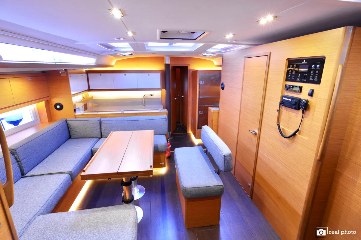Salon of Thea, a Dufour 530 sailboat at Castellammare di Stabia, Italy