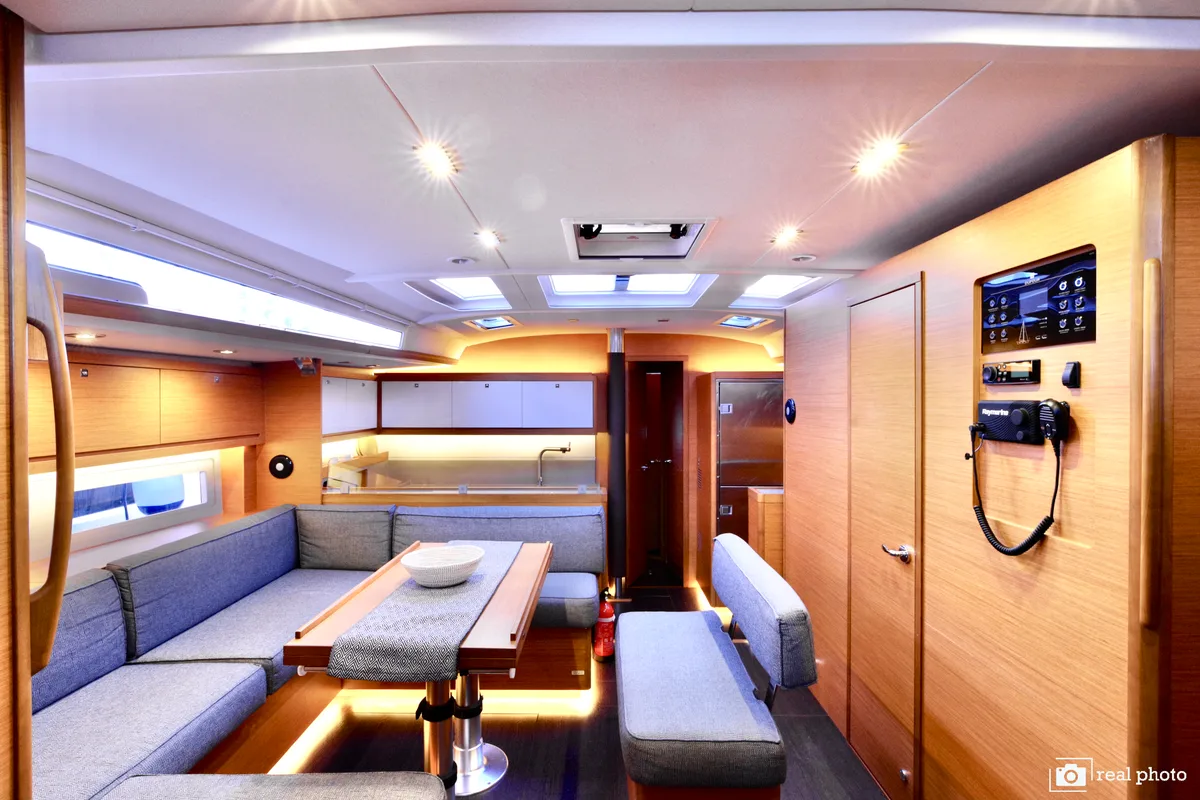 Salon of Thea, a Dufour 530 sailboat at Castellammare di Stabia, Italy