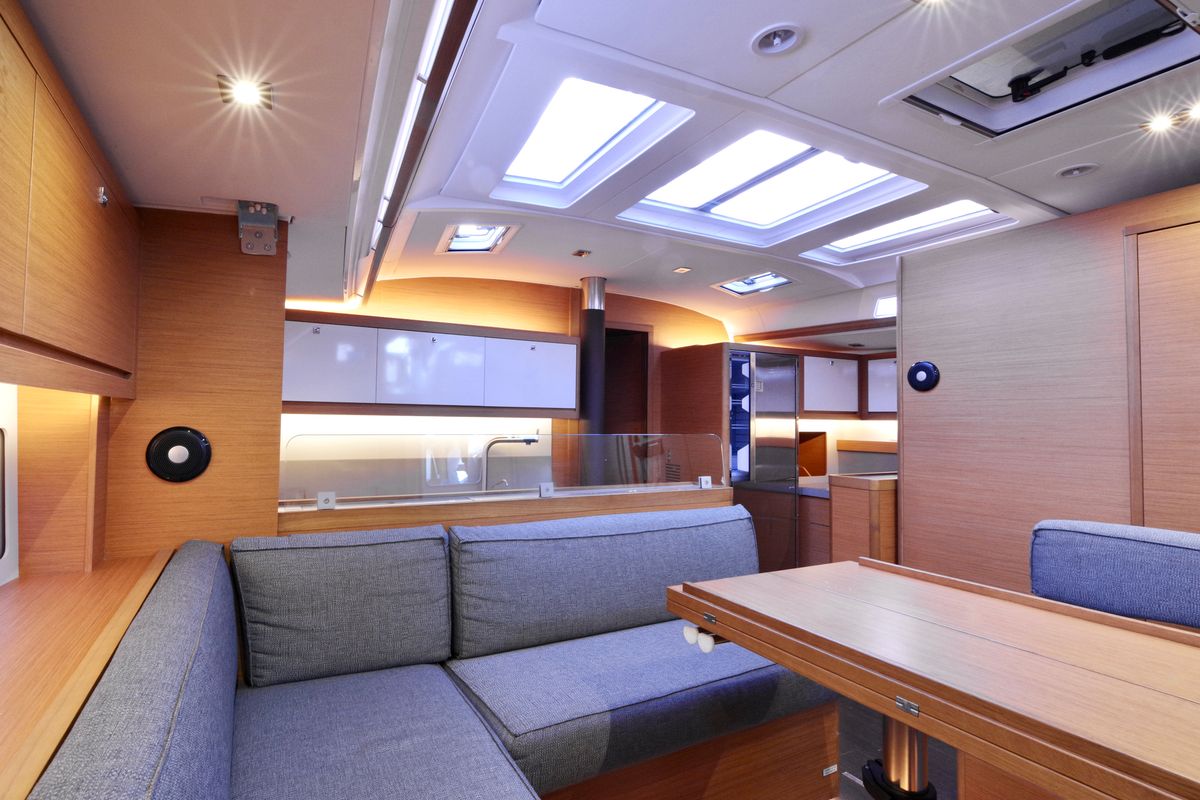 Salon of Thea, a Dufour 530 sailboat at Castellammare di Stabia, Italy