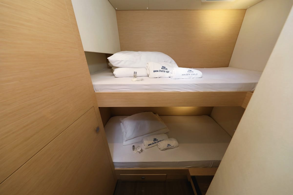 Cabin on Aquarius, a Fountaine Pajot Saona 47 Quintet catamaran at Grad Biograd na Moru, Croatia