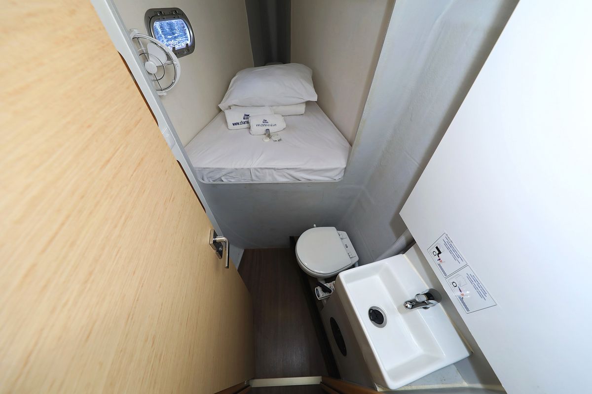 Cabin on Aquarius, a Fountaine Pajot Saona 47 Quintet catamaran at Grad Biograd na Moru, Croatia