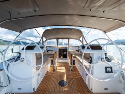 Cockpit of Barbagiannis, a Bavaria C45 sailboat at Municipal Unit of Lefkada, Greece