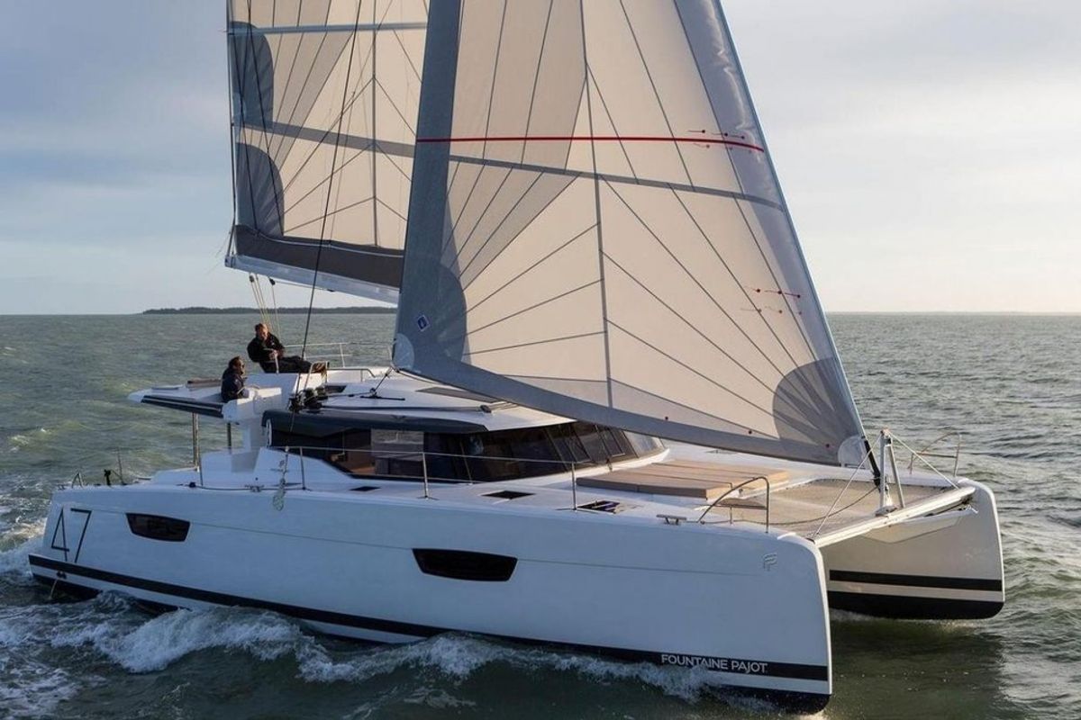 Exterior view of Barefoot Oasis, a Fountaine Pajot Saona 47 Quintet catamaran at Road Town, British Virgin Islands