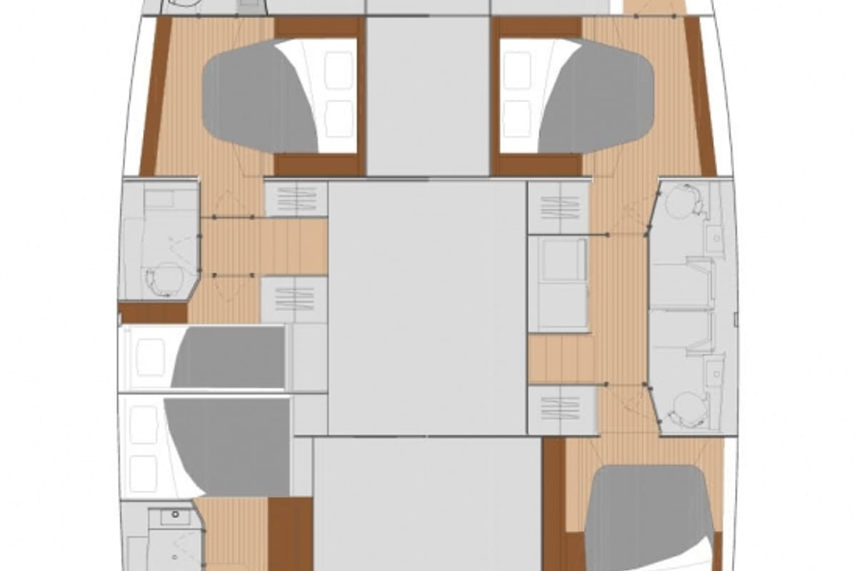 Floor plan of Barefoot Oasis, a Fountaine Pajot Saona 47 Quintet catamaran at Road Town, British Virgin Islands