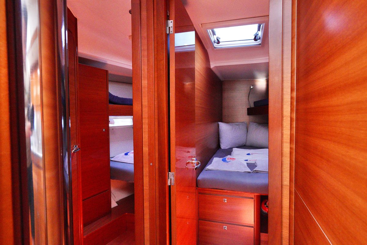Cabin on Red Pepper, a Dufour 460 Grand Large sailboat at Marmaris, Turkey