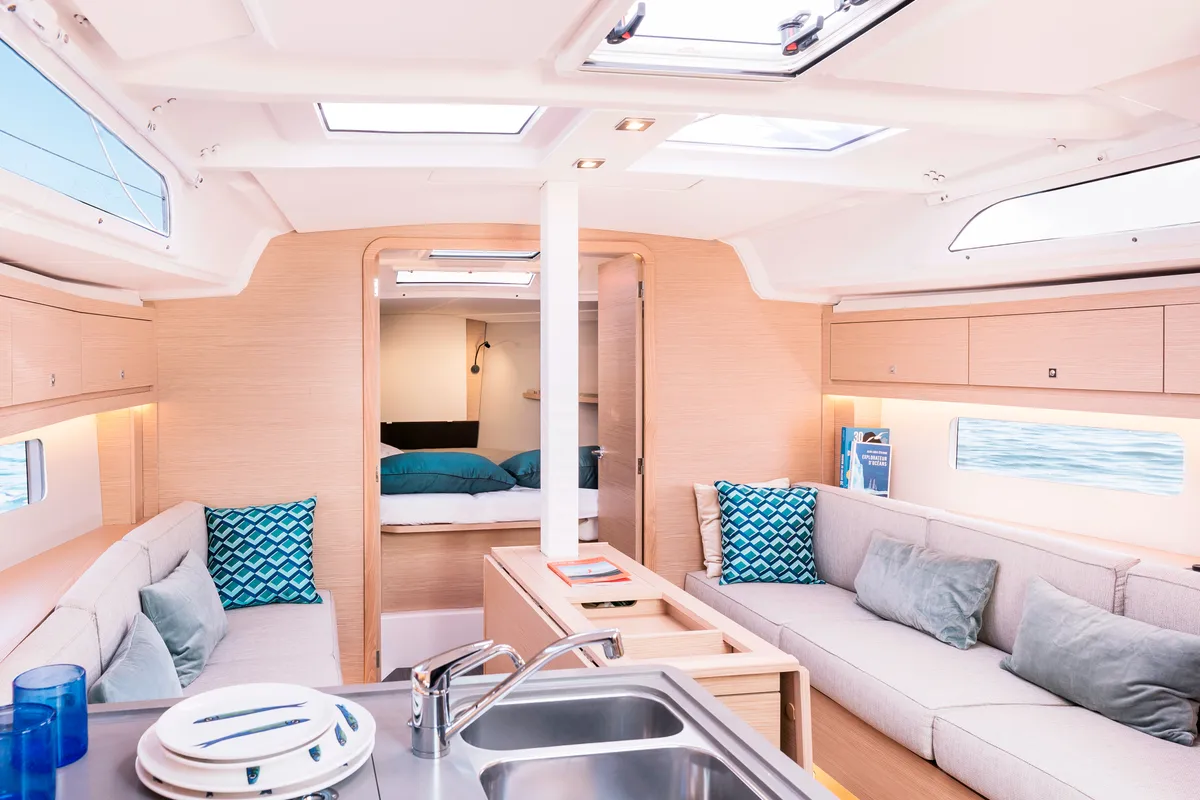 Salon of Sunsail 37.3 Premium Plus, a Dufour 37 sailboat at Općina Marina, Croatia
