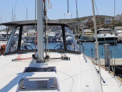 Deck of Zeus, a Beneteau Oceanis 38.1 sailboat at Lavreotiki Municipal Unit, Greece