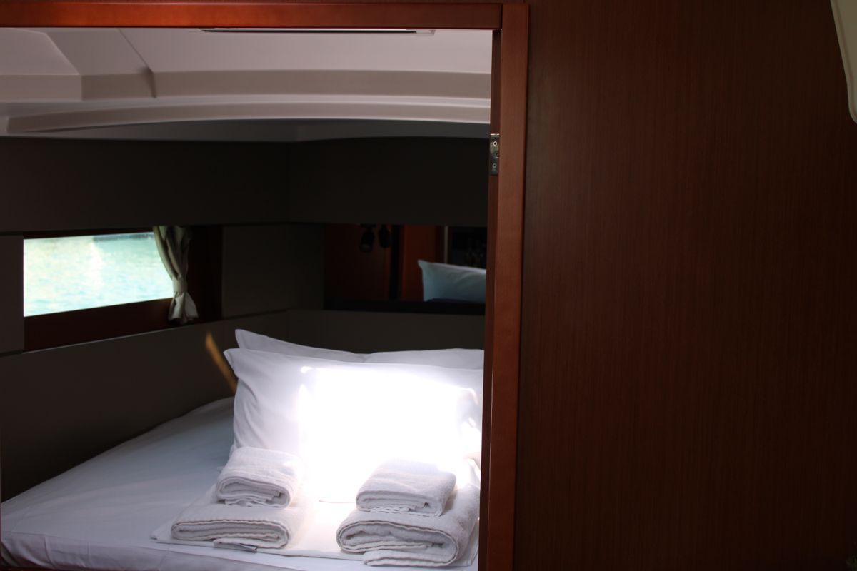 Cabin on Zeus, a Beneteau Oceanis 38.1 sailboat at Lavreotiki Municipal Unit, Greece
