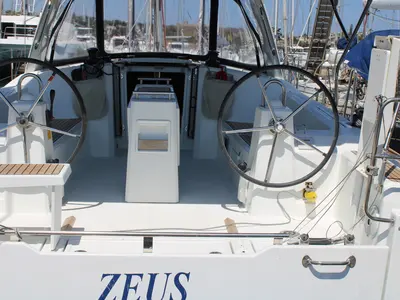 Cockpit of Zeus, a Beneteau Oceanis 38.1 sailboat at Lavreotiki Municipal Unit, Greece