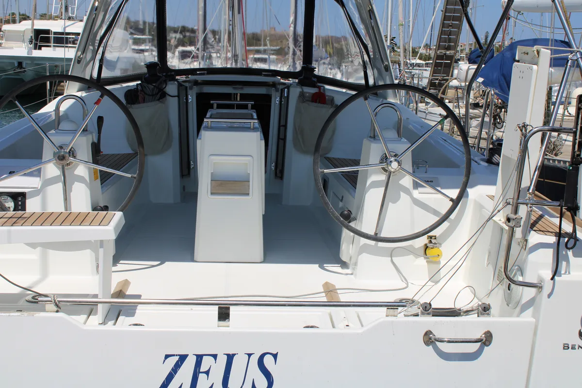 Cockpit of Zeus, a Beneteau Oceanis 38.1 sailboat at Lavreotiki Municipal Unit, Greece