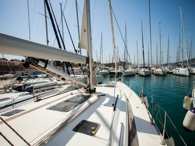Deck of Rock Point, a Jeanneau Sun Odyssey 509 sailboat at Dubrovnik, Croatia