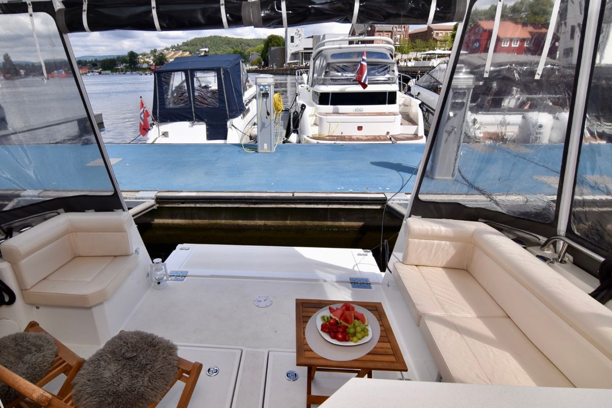Deck of Kviteseid, a Greenline 39 motorboat at Porsgrunn, Norway
