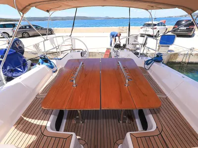 Deck of Anaya, a Elan Impression 45.1 sailboat at Grad Biograd na Moru, Croatia