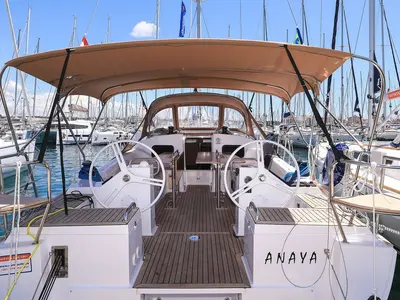 Cockpit of Anaya, a Elan Impression 45.1 sailboat at Grad Biograd na Moru, Croatia