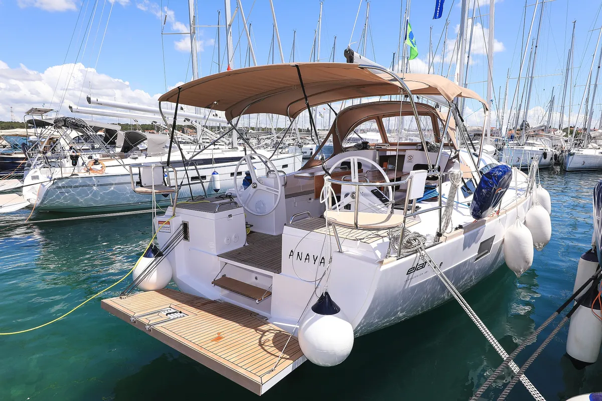 Exterior view of Anaya, a Elan Impression 45.1 sailboat at Grad Biograd na Moru, Croatia