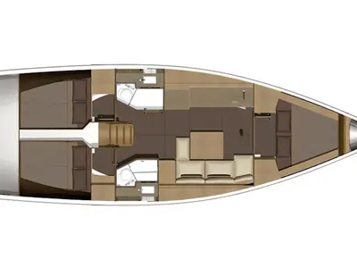 Floor plan of AF-D382(II), a Dufour 382 Grand Large sailboat at Municipal Unit of Lefkada, Greece