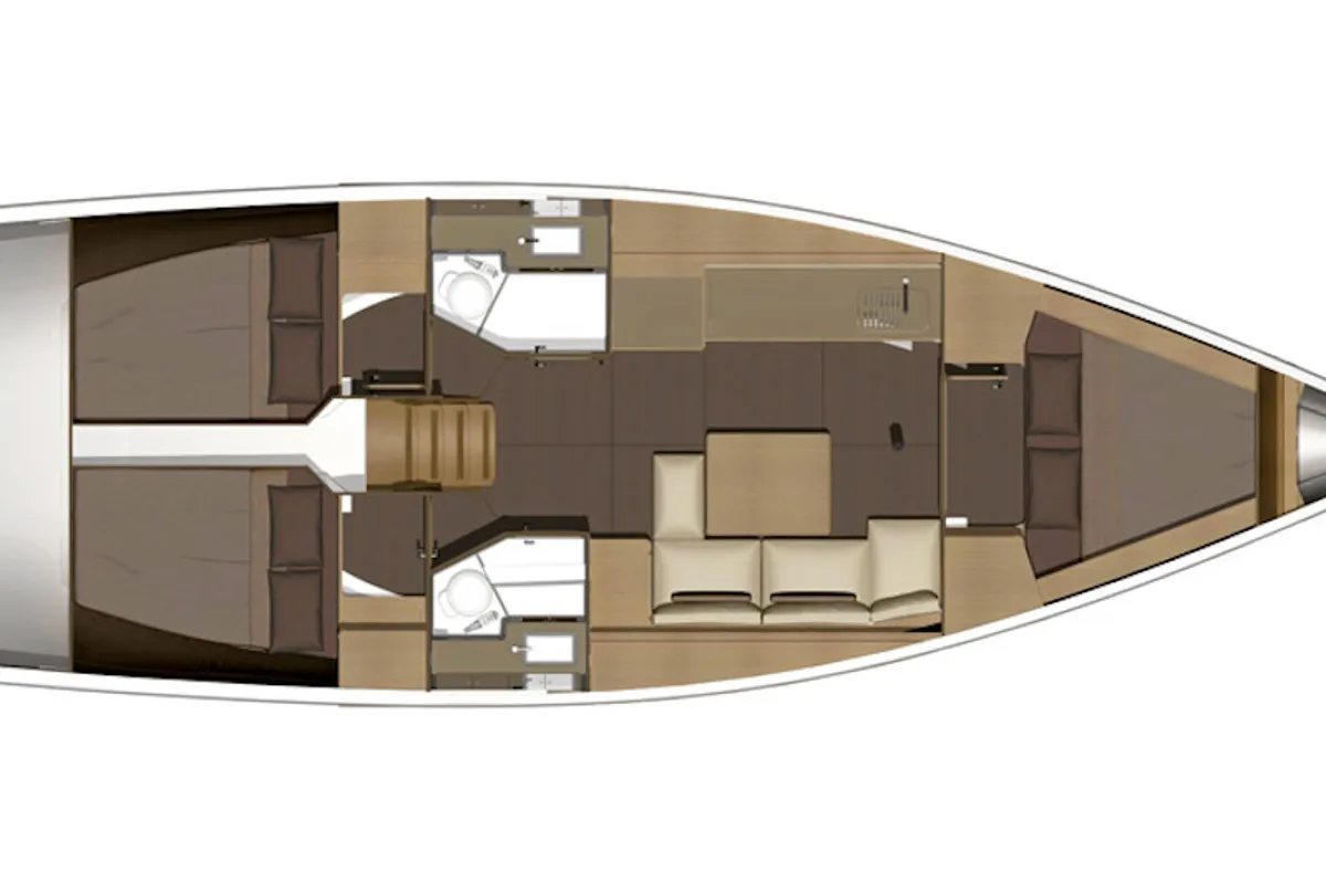Floor plan of AF-D382(II), a Dufour 382 Grand Large sailboat at Municipal Unit of Lefkada, Greece
