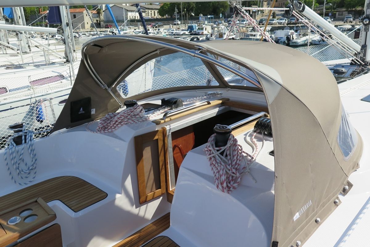 Cockpit of Seawolf , a Bavaria Cruiser 46 sailboat at Općina Vrsar, Croatia
