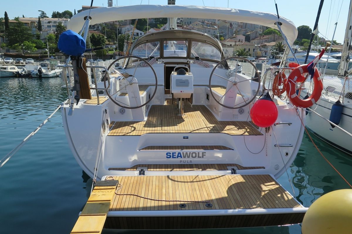 Deck of Seawolf , a Bavaria Cruiser 46 sailboat at Općina Vrsar, Croatia