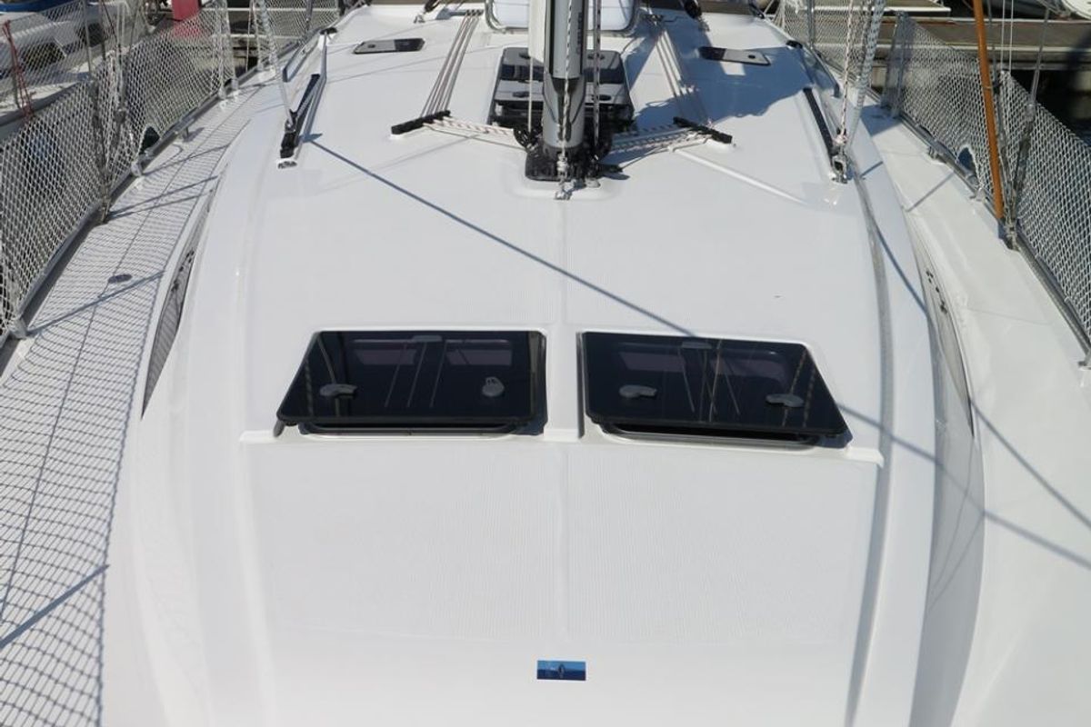 Deck of Seawolf , a Bavaria Cruiser 46 sailboat at Općina Vrsar, Croatia