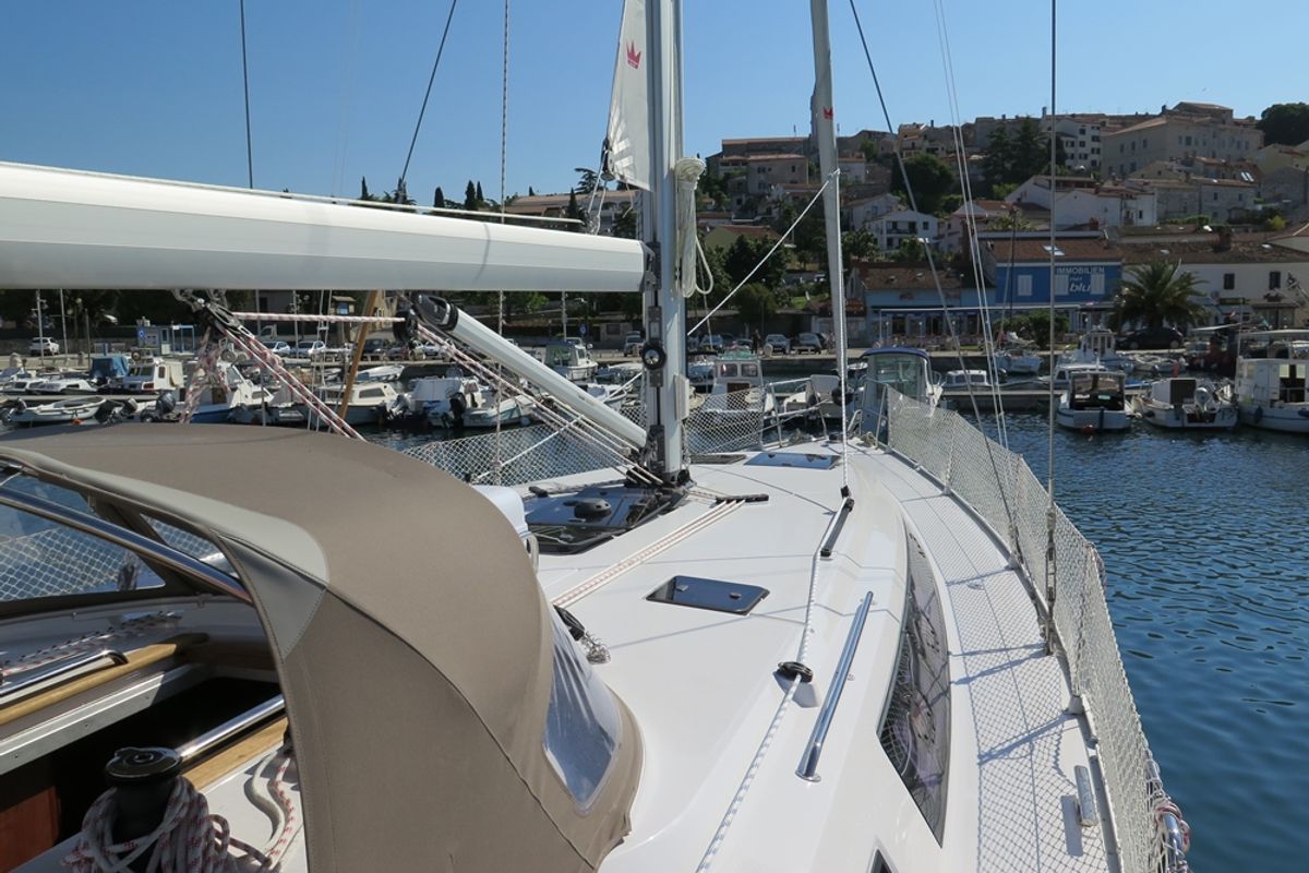 Deck of Seawolf , a Bavaria Cruiser 46 sailboat at Općina Vrsar, Croatia