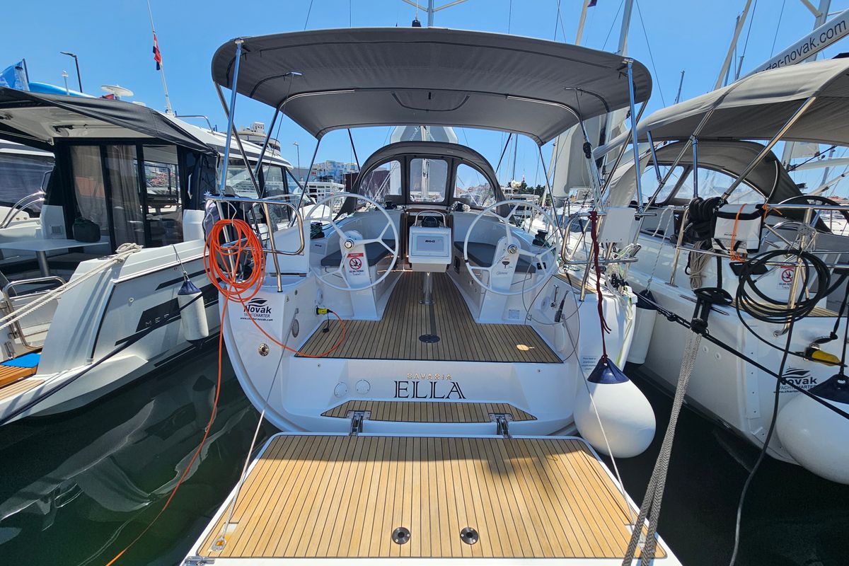 Exterior view of Ella, a Bavaria Cruiser 34 sailboat at Grad Biograd na Moru, Croatia