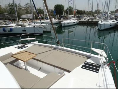 Deck of AF-B4.1, a Bali 4.1 catamaran at Municipal Unit of Lefkada, Greece