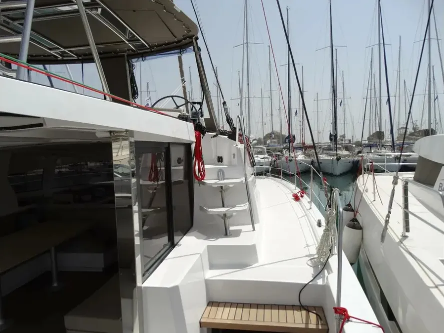 Exterior view of AF-B4.1, a Bali 4.1 catamaran at Municipal Unit of Lefkada, Greece
