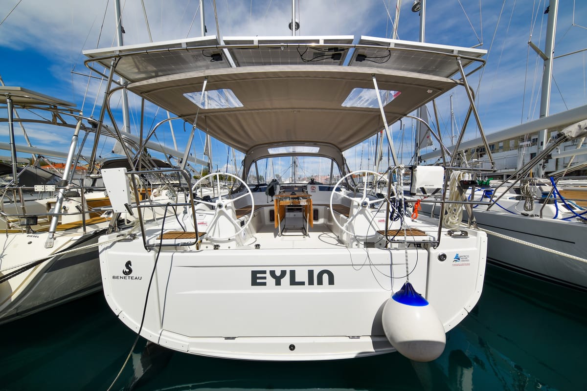 Exterior view of Eylin, a Beneteau Oceanis 40.1 sailboat at Zadar, Croatia