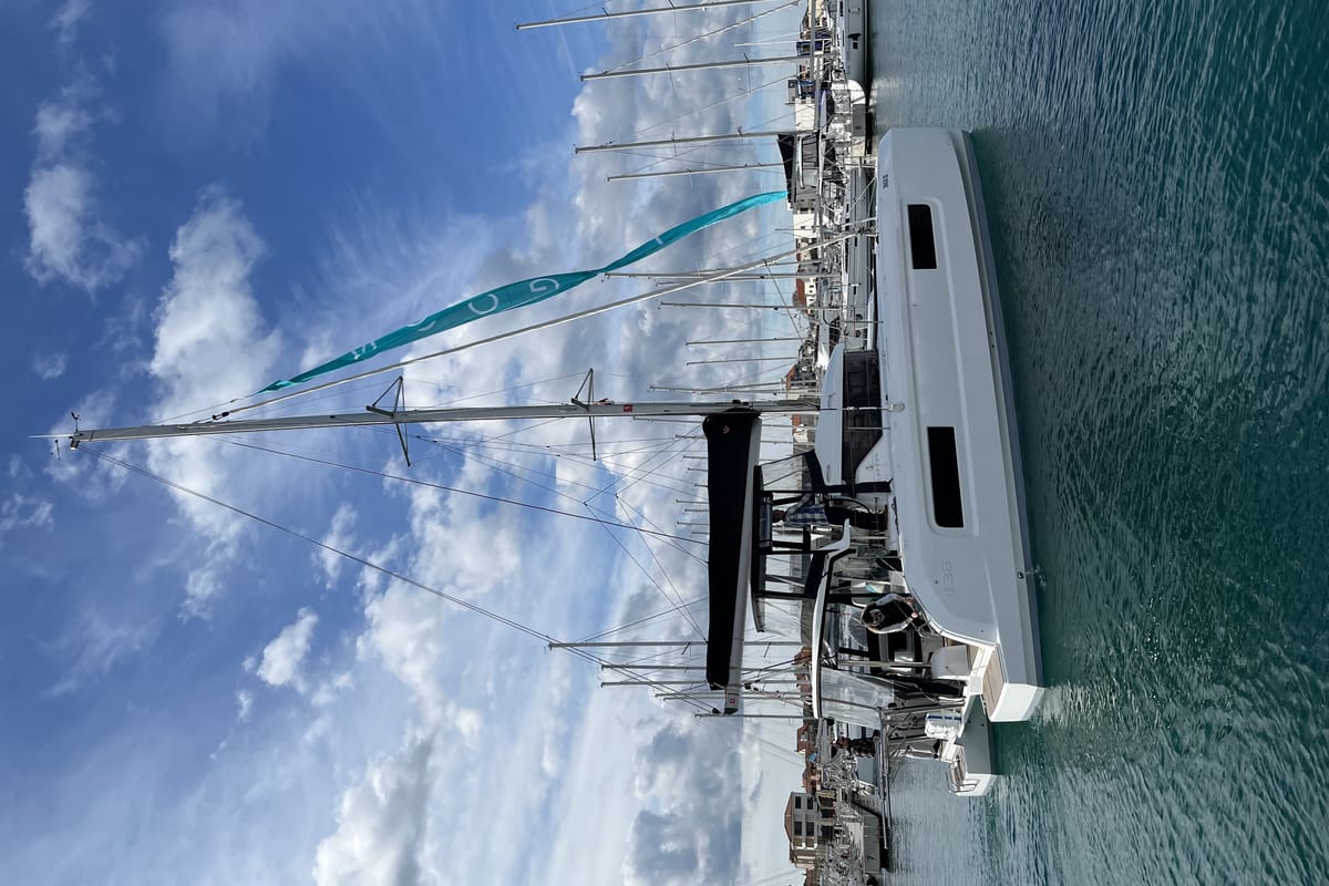 Exterior view of NAMI, a Lagoon 38 catamaran at Općina Sukošan, Croatia