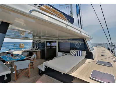 Deck of Anassa, a Sunreef Yachts Sunreef 62 catamaran at Keramoti, Greece