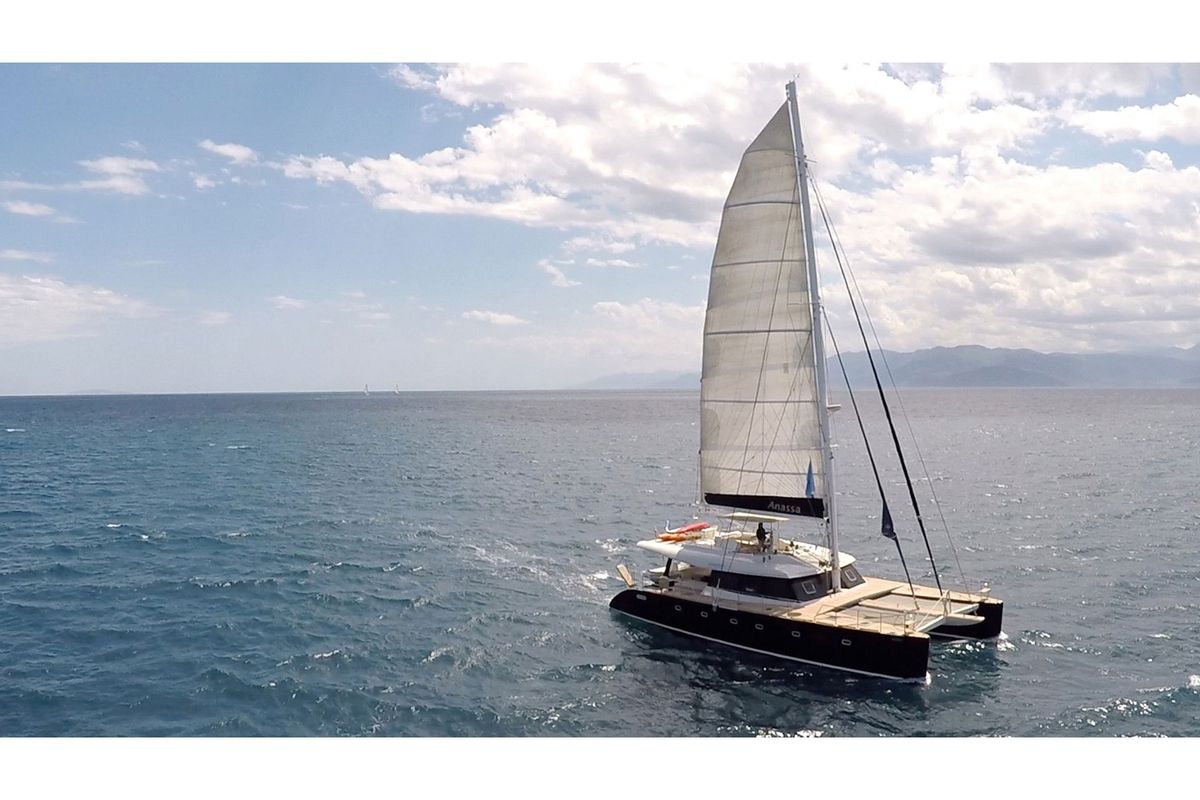 Exterior view of Anassa, a Sunreef Yachts Sunreef 62 catamaran at Keramoti, Greece