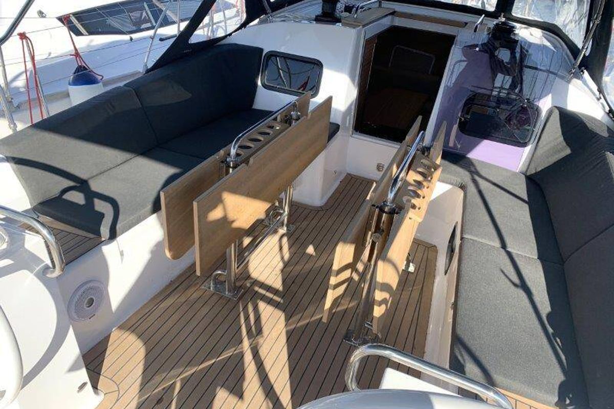 Deck of Lena, a Elan Impression 45.1 sailboat at Grad Pula, Croatia