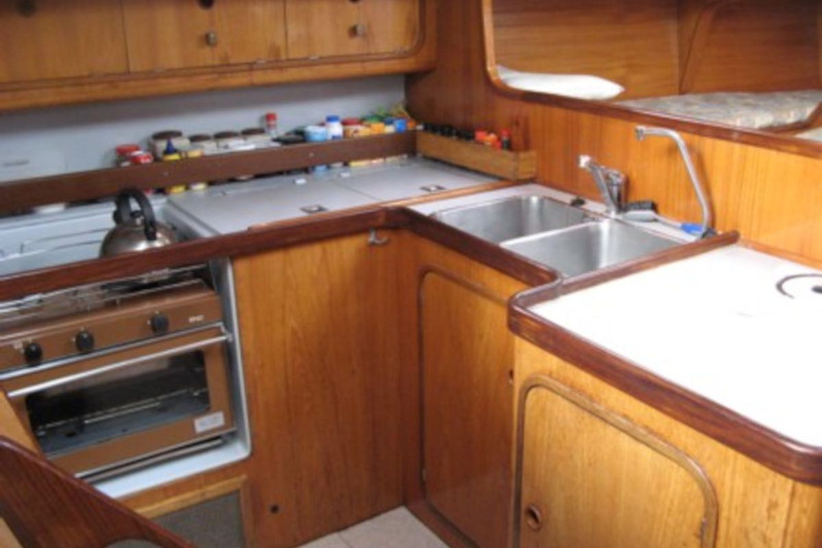 Galley of Myrto, a Dufour Gib Sea 442 sailboat at Athens, Greece