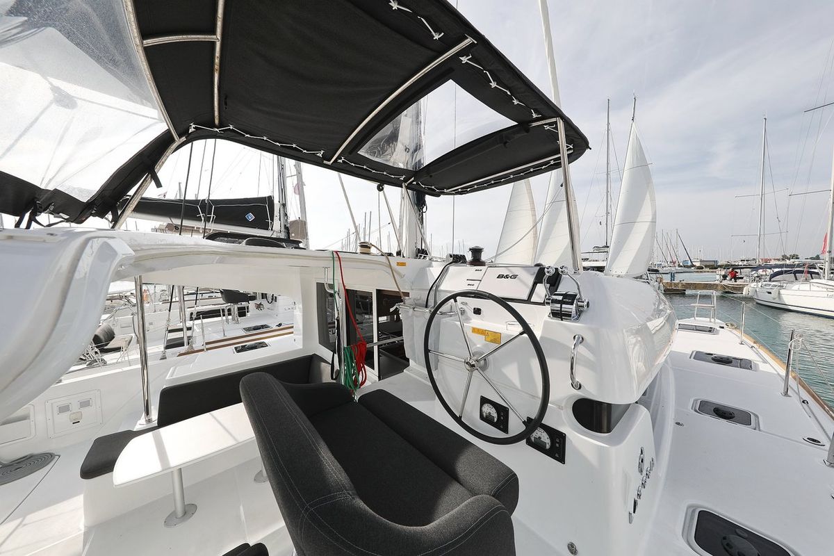 Cockpit of Mari, a Lagoon 40 catamaran at Općina Sukošan, Croatia