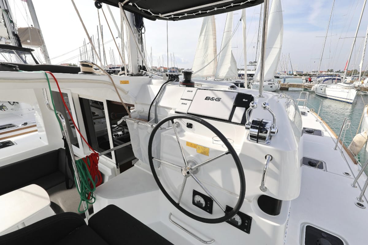 Cockpit of Mari, a Lagoon 40 catamaran at Općina Sukošan, Croatia