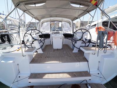 Cockpit of Kismee, a Beneteau Oceanis 46.1 sailboat at Ibiza, Spain