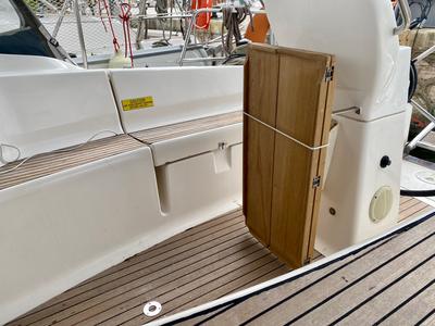 Deck of Athina, a Bavaria 32 Cruiser sailboat at Preveza, Greece