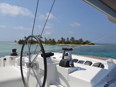 Cockpit of Vip One, a Lagoon 500 catamaran at San Blas, Corazon de Jesus, Panama